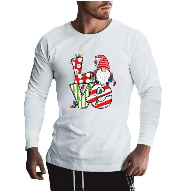 Camiseta de manga larga con cuello redondo y estampado navideño para hombre Pompotops oipoqjl2105