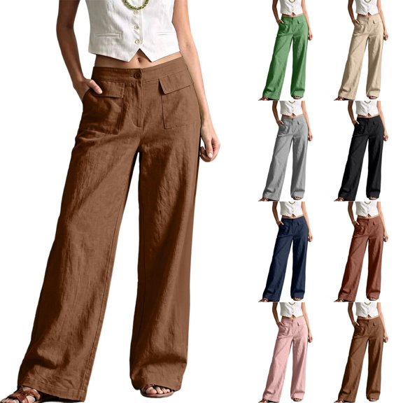 Qingpeng Womens Wide Leg Lounge Pants Casual Travel High Waisted Trousers Loose Fit Summer Flowy Pants with Pockets