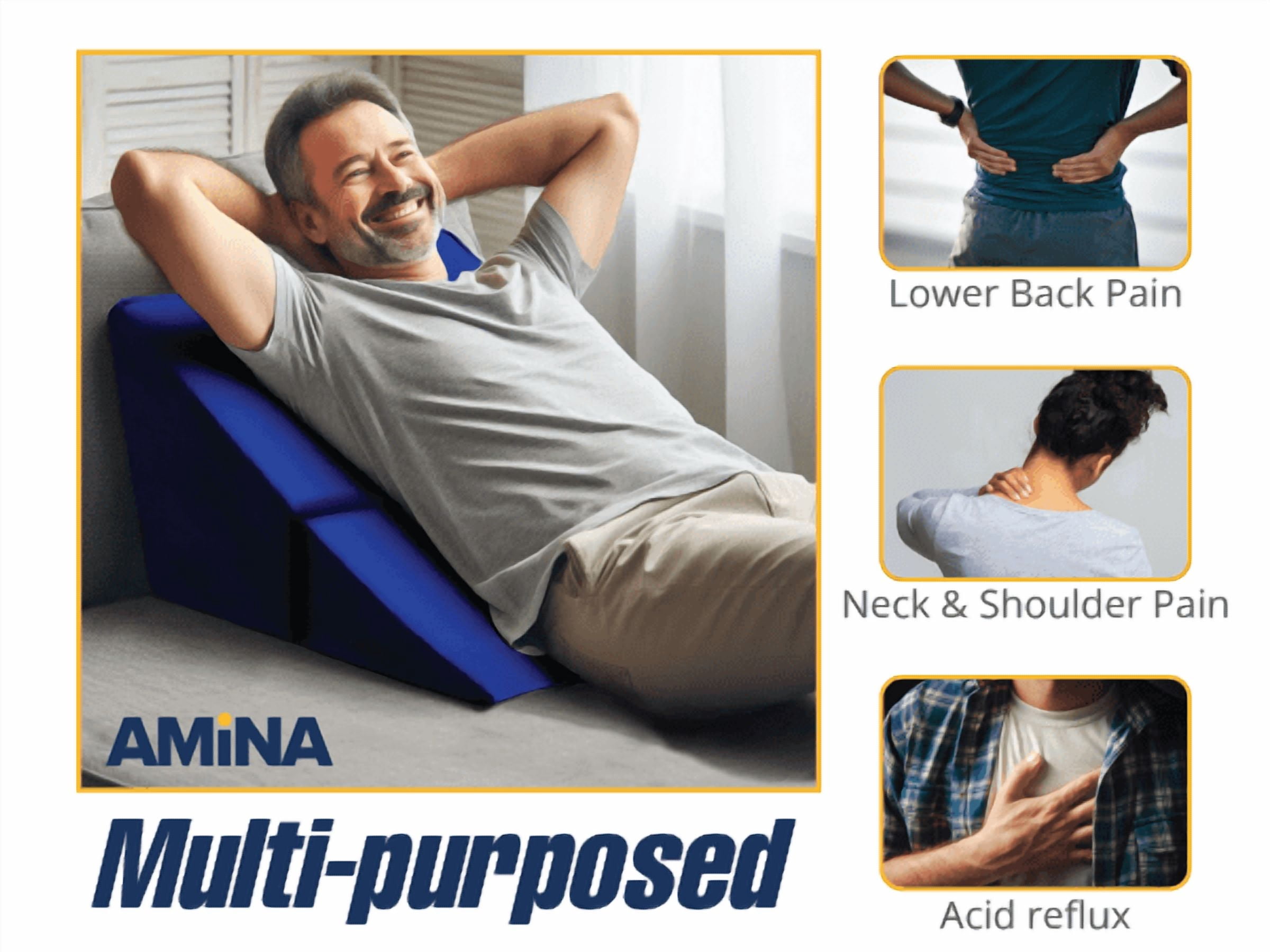 AMiNA Folding Bed Wedge Pillow 12"- Ultimate Back and Leg Support Acid Reflux, Post-Surgery Recovery, Pregnancy, and Comfortable Bed Rest - Compact, Portable, Easy to Clean