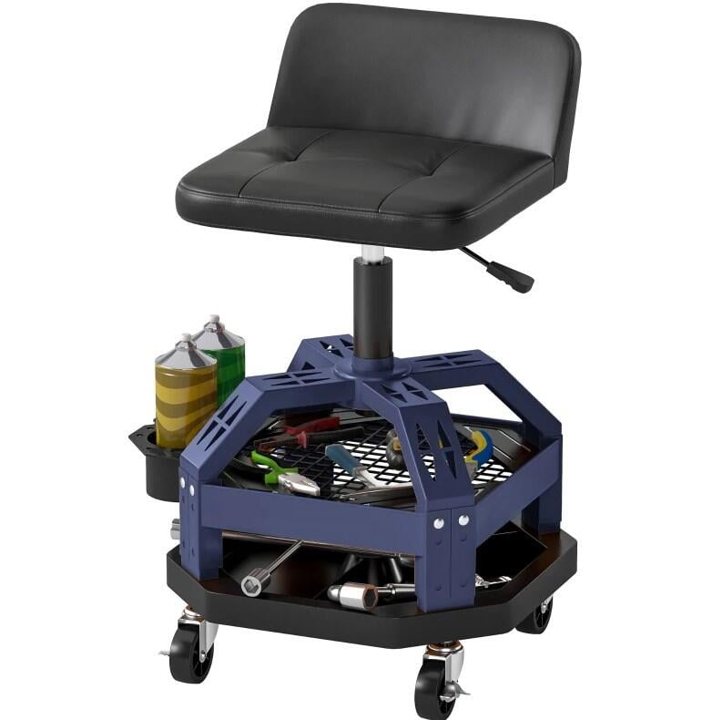 Fabric Accent Chairs, Adjustable Height Rolling Creeper Garage Stool,Tool Tray,Capacity Mechanic Stool, Blue Accent Chairs,Plastic,Steel Modern Accent Chairs