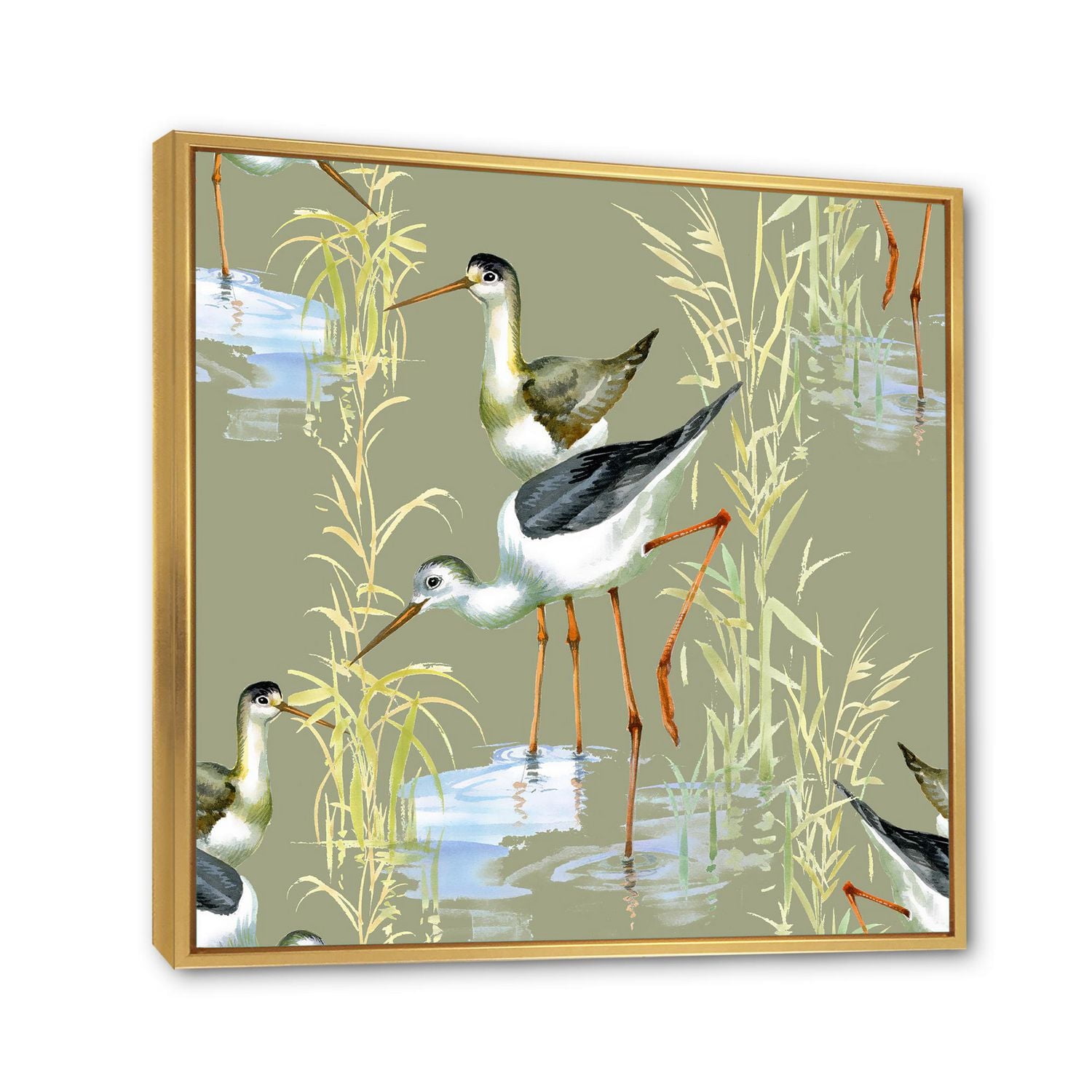 Designart Herons Birds In The Water FLOAT FRAME WALL ART