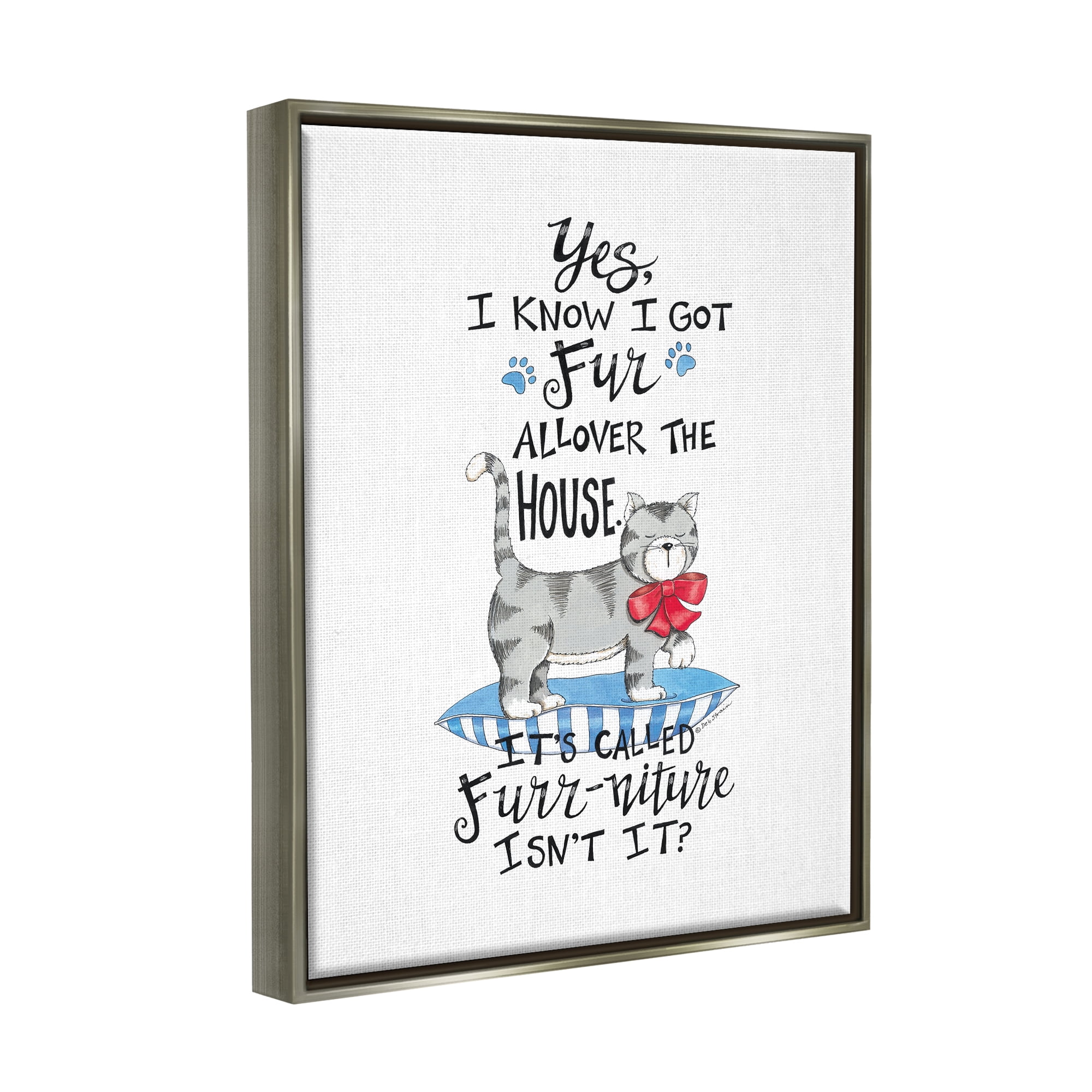 Stupell Industries Furr-niture Funny Cat Animals & Insects Painting Gray Floater Framed Art Print Wall Art, 25 x 31