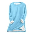 thumbnail image 3 of lcziwo Women's Warm Sherpa Lined Sweatshirt Winter Clothes Solid Color Casual Side Slits Pullover Loungewear Crewneck Fleece Tunic Tops, Blue, XL, 3 of 10