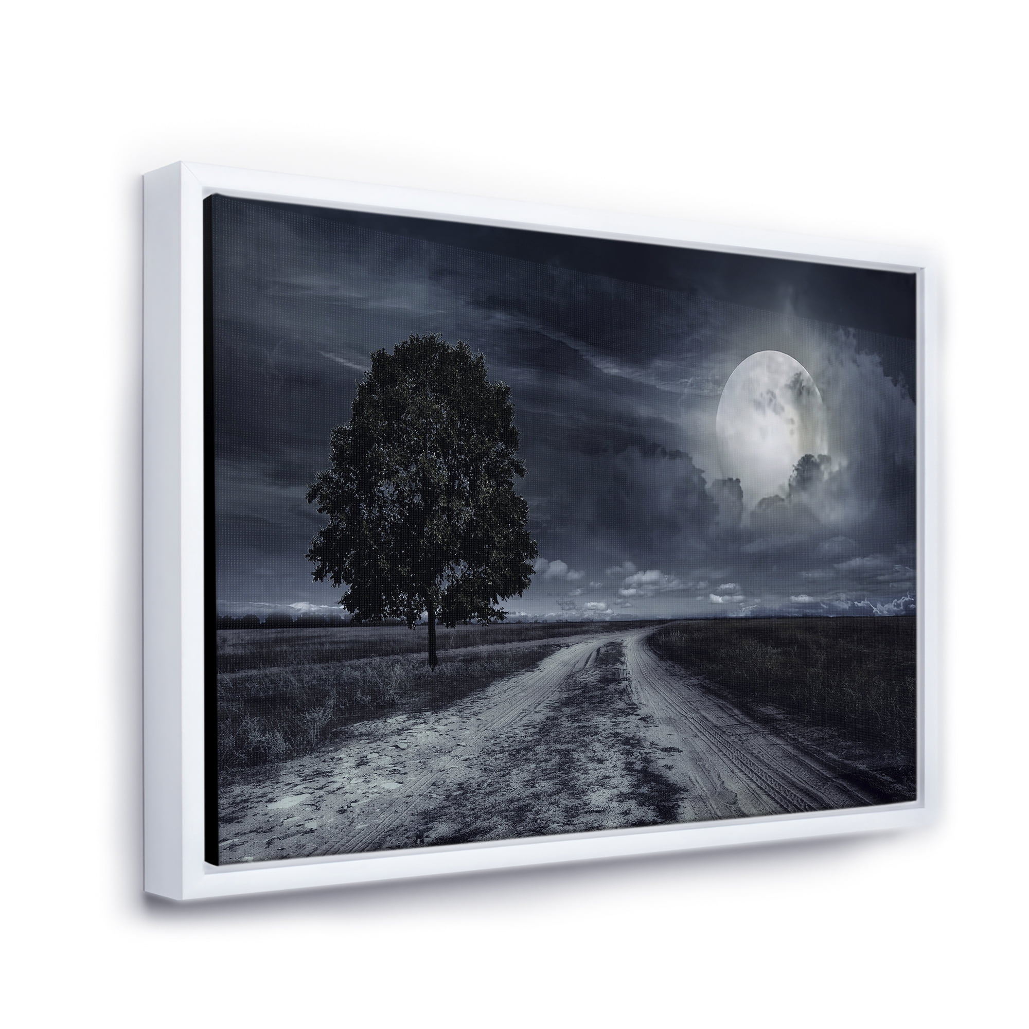Designart 'A Full Moon Over Paved Road' Nautical & Coastal Framed Canvas Wall Art Print