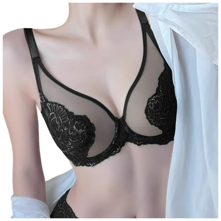 YHGFVOKJ Bras for Women Full Coverage Breathable Sexy Stretch Fabric Ultra Thin Bra Large and Small Wireless Push Up Underwear Ladies Bras Black 32