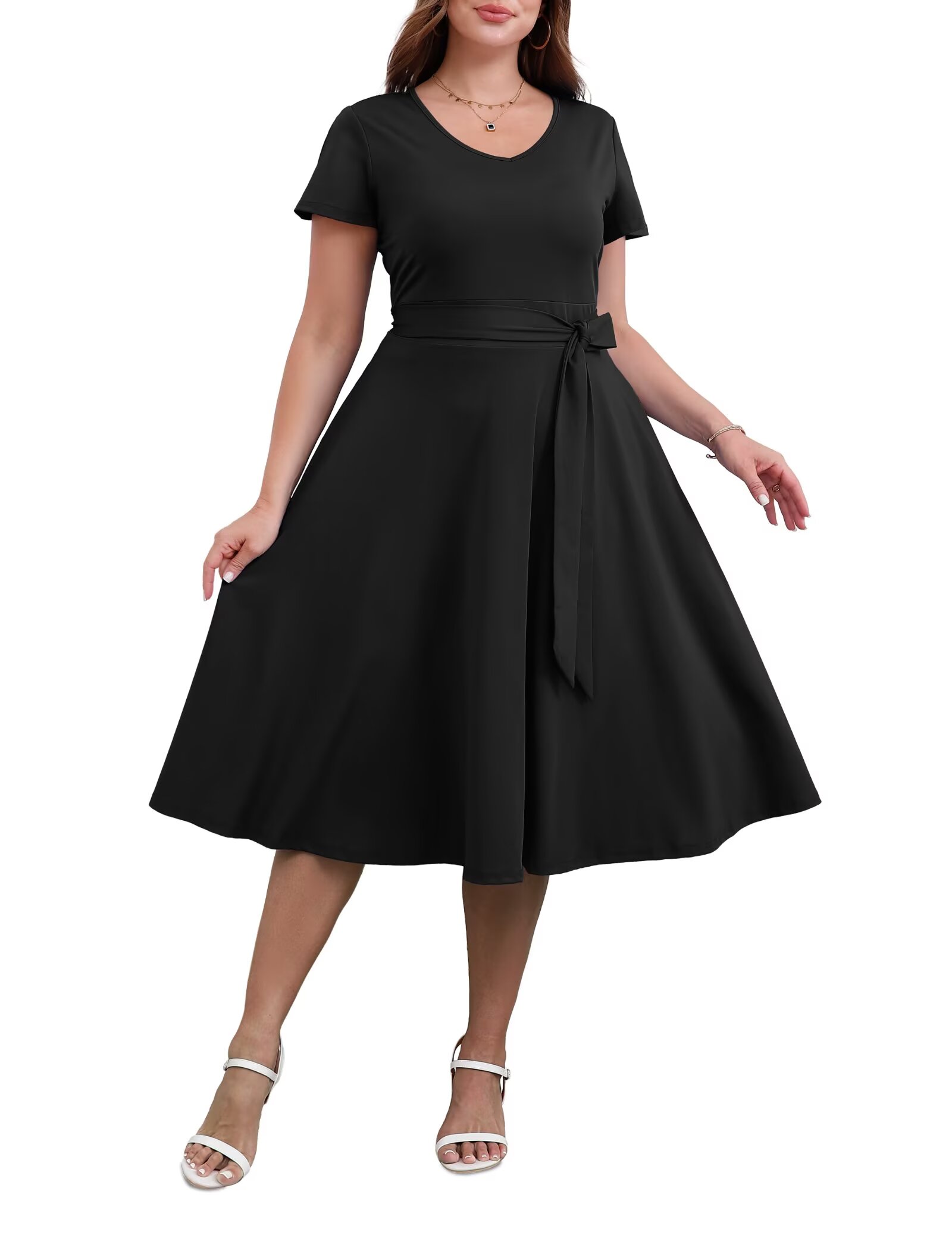 FOLUNSI Women's Plus Size V-Neck Midi Dress photo 1