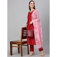 thumbnail image 3 of Janasya Indian Women's Maroon Crepe Silk Solid Kurta with Pant and Dupatta, 3 of 9