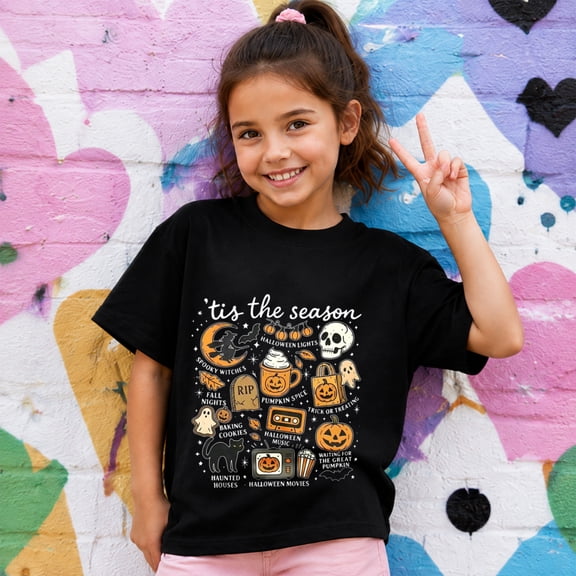 Halloween Shirts for Kids, ’Tis the Season Halloween Icons Graphic Short Sleeve T-Shirt