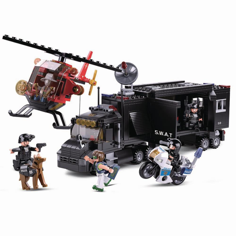 Sluban Kids Building Blocks 540 Pcs set SWAT Police Mobile Command Center,  Helicopter, Motorcycle Toy Gift For Kids