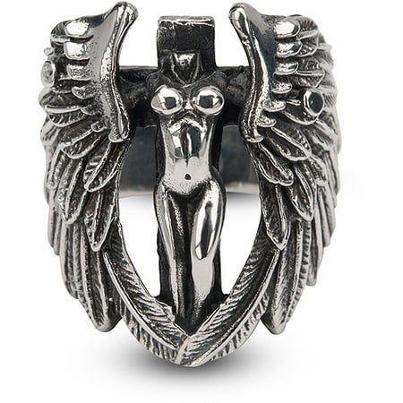 Steel Art Men's Sovereign Steel Black Oxidized Wing Ring