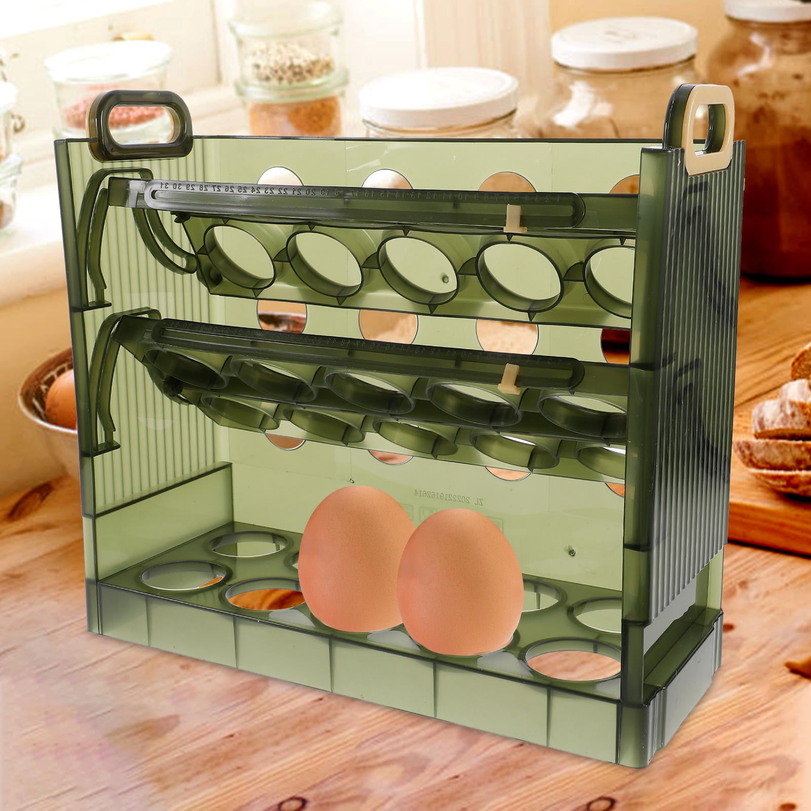 WEUVEB Egg Storage Holder Egg Storage Container Green Plastic 1Pcs 10.02X9.04X3.93 in