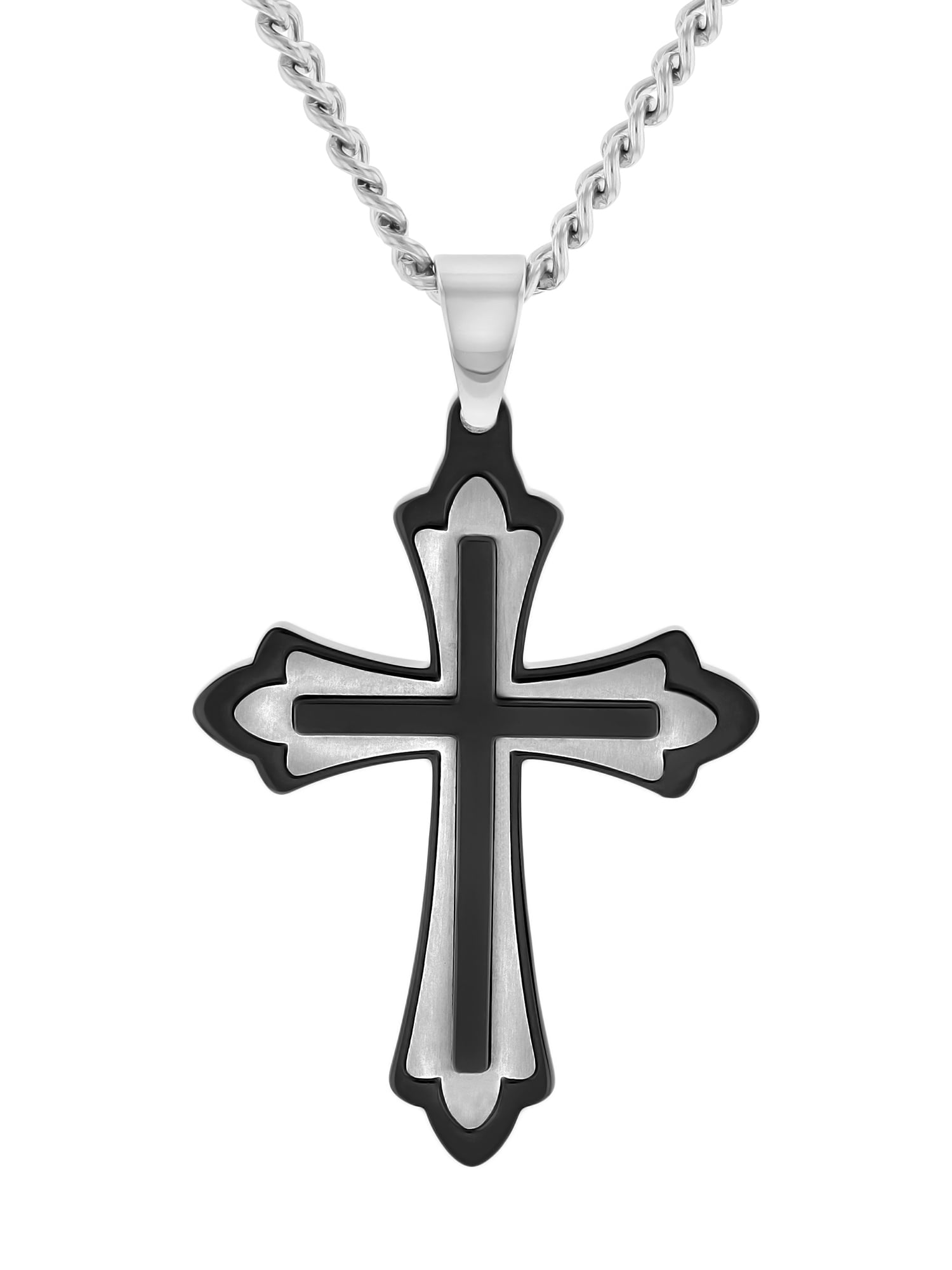Believe by Brilliance Mens Stainless Steel Fleur de Lis Two Tone Cross Pendant Necklace Chain