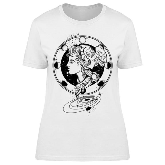 Lunar Phases And Greek God of Travelers Design  T-Shirt Women -Image by Shutterstock, Female Small