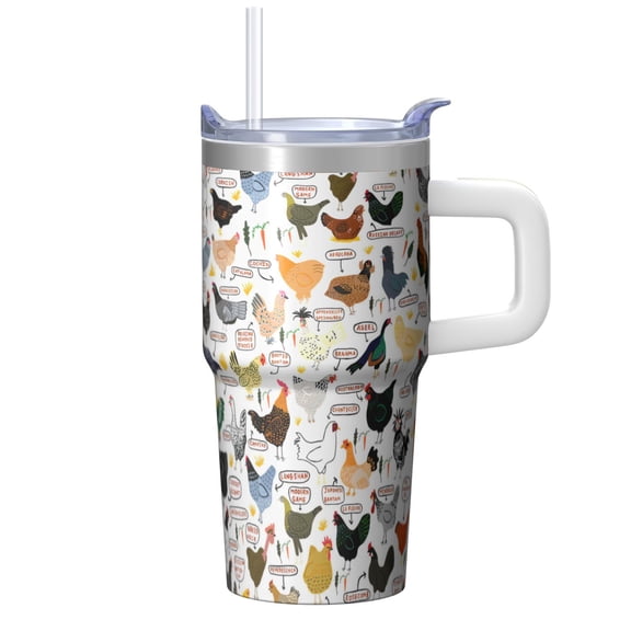 20oz Poultry Chicken Tumbler with Handle Insulated Travel Mug Classic Birthday Christmas Gift for Chicken Enthusiasts Women Men Cup Holder Friendly Wide Mouth for Ice Hot Coffee Cold Water All Day