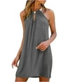 thumbnail image 1 of Cameland Robe d'Été Mode pour Femmes Sans Manches Col Halter Robe Unie Décontractée Gris TG, 1 of 7