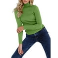 thumbnail image 2 of Suéteres Acanalados para Mujer, Lindos Suéteres de Punto de Cuello Alto, Ajustados y Cálidos Verde un Tamaño, 2 of 9