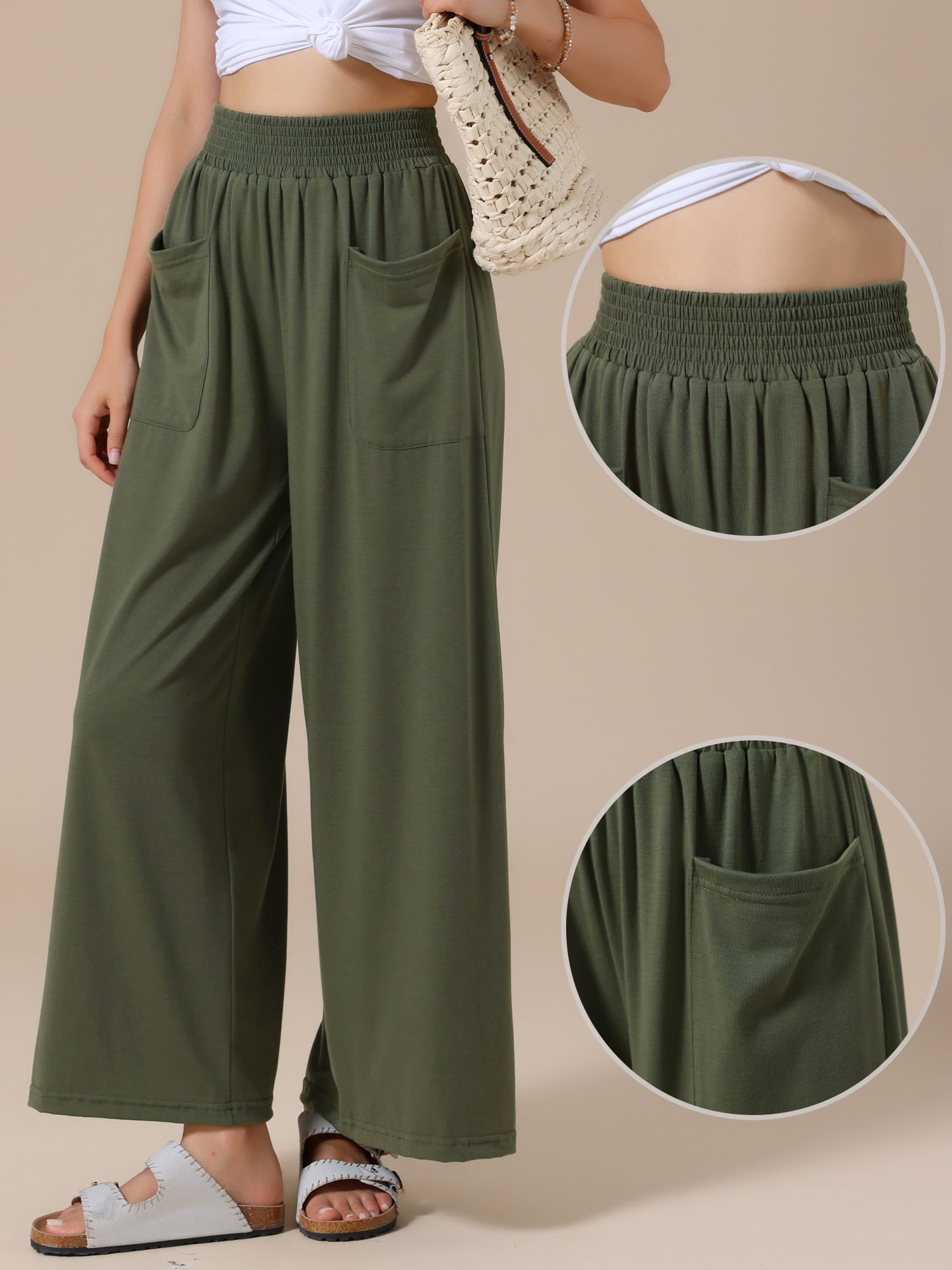 DARING DIVA Women's Wide Leg Baggy Palazzo Casual Pant Large Green