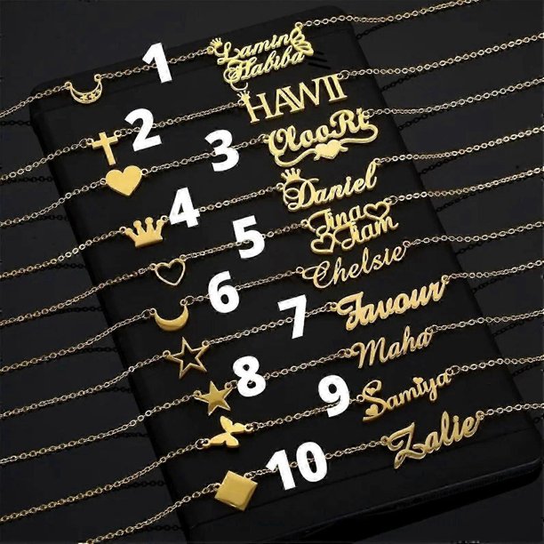 Collar personalizado con nombre de VishowCo, cadena de oro de acero inoxidable, corona de amor, mariposa, placa con nombre, collares para niña, el mejor regalo, 45 cm, estilo 3, código de modelo plat