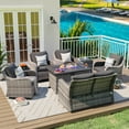 thumbnail image 5 of MEISSALIVVE 8 Pieces Patio Furniture Set with 43" Fire Pit Table, Wicker Patio Conversation Set with Swivel Rocking Chairs, Outdoor Patio Set for Lawn Backyard Porch (Grey), 5 of 10