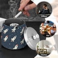 thumbnail image 4 of Yayeee Ashtray with Lid for Cigarette Smokeless Stainless Steel Home Ash Holder, Rocket Pattern, 4 of 7