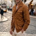 thumbnail image 7 of FRSASU Men's Lightweight Outdoor Hiking Cargo Jackets Stand Collar Outwear Button Down Motorcycle Coat with Multiple Pockets Coffee, 7 of 7