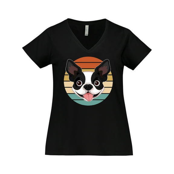 Inktastic Boston Terrier Dog Retro Sunset Women's Plus Size V-Neck T-Shirt