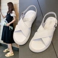 thumbnail image 2 of Sandalias planas de cuero suave para mujer, novedad de verano 2022, parte inferior de pastel de esponja, punta abierta, ropa exterior elevada, zapatos romanos de tacón bajo41 Gao Jinjia LED, 2 of 2