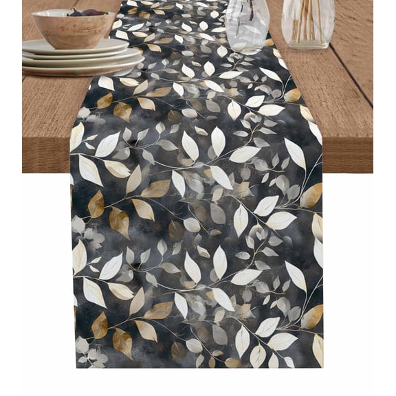 Hokiten Table Runners 48 Inches Long Dress Scarves, Brown White Leaves Farmhouse Kitchen/Dining Table Runner, Short Coffee Tablerunners, Farmhouse Vintage Botanical Plants 13x48 Inch