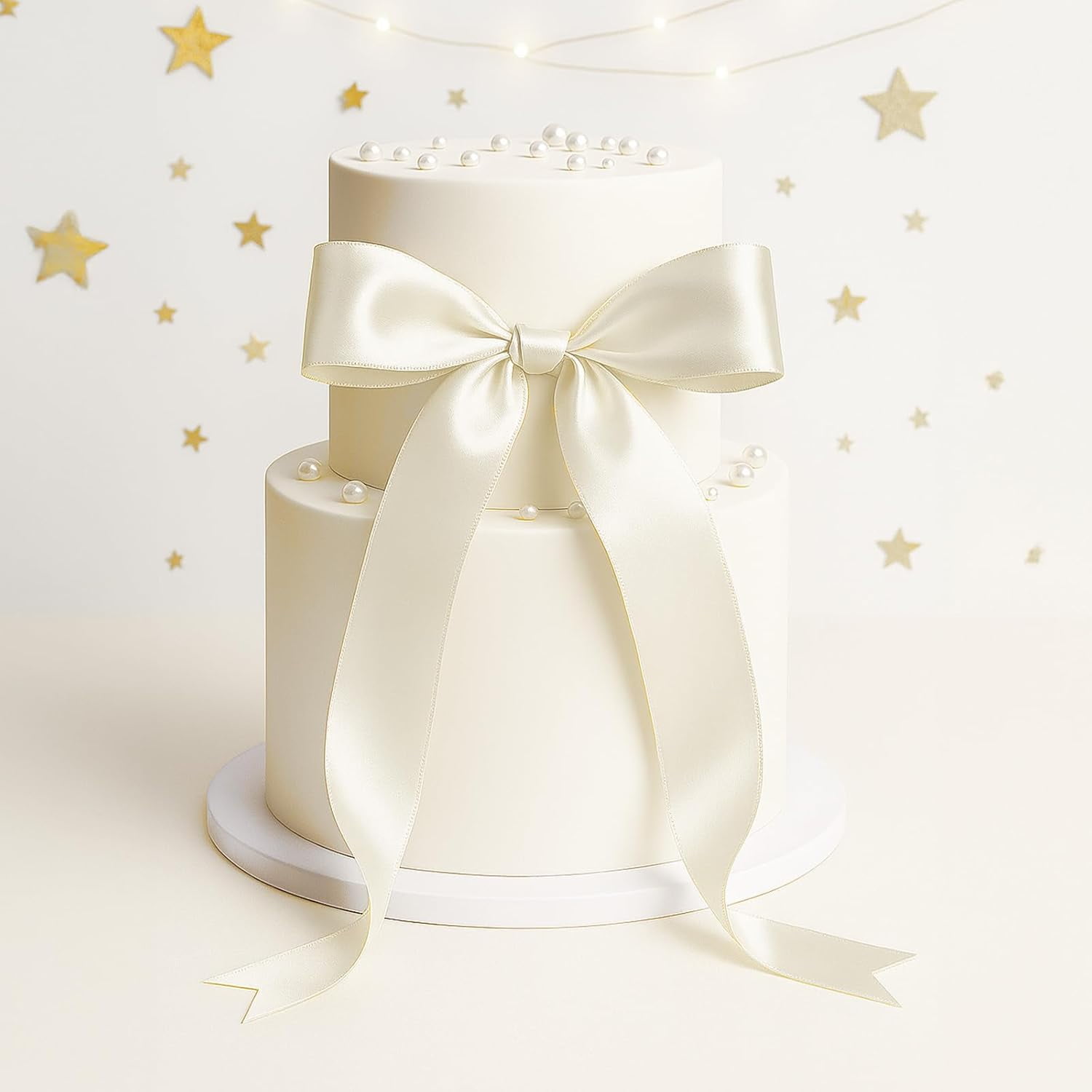 Pearl Ivory Satin Ribbon – 1 1/2'' x 100 Yards Polyester Ivory Ribbon for Gift Wrapping, Wedding, Party Decoration, DIY Crafts, Floral Bouquets and Wreath Bows