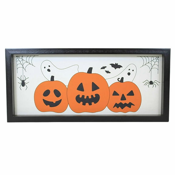 Ganz Pumpkin/Ghost Framed Wall Deco - One Halloween Framed Print 7.0 Inch, Wood - Ca183747