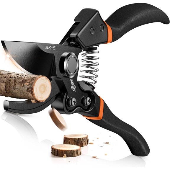 8.5" Professional Pruning Shears - Cuts 4X Easier with Ultra Sharp Japanese Steel Titanium Blade, Arthritis Friendly Garden Scissors & Plant Clippers, Effortlessly Prunes 3/4" Branches