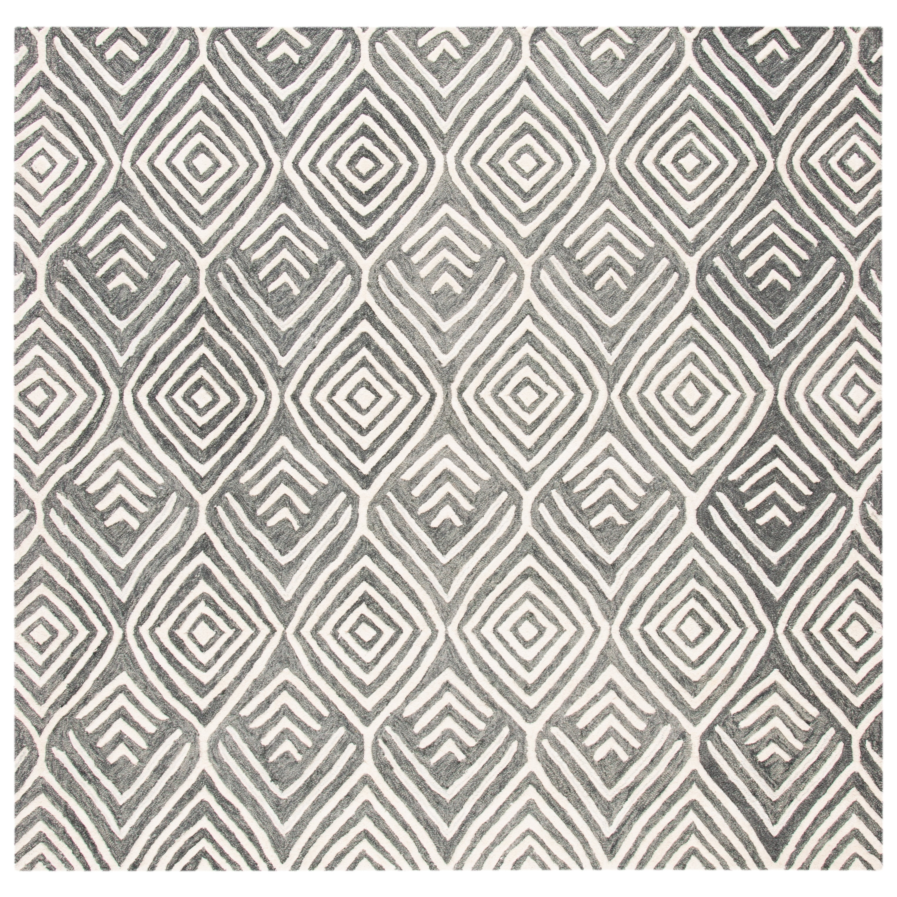 SAFAVIEH Blossom Anthony Trellis Geometric Wool Area Rug, Ivory/Grey, 6' x 6' Square