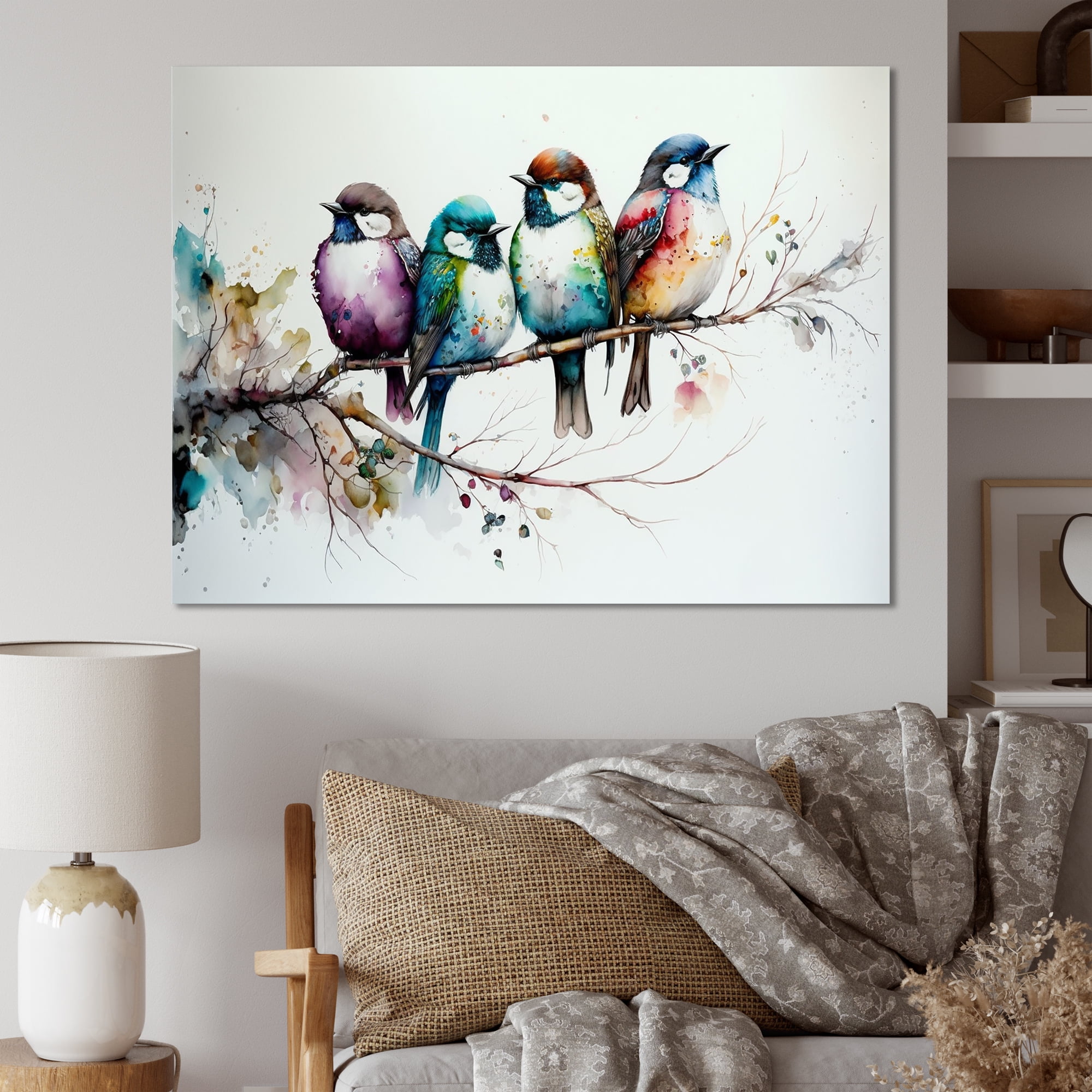 Designart Multicolor Birds On Plum Blossoms Tree XVII Canvas Wall Art