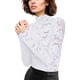 thumbnail image 1 of Blusa de manga larga con cuello alto y encaje floral para mujer: diseño de malla transparente, 95 % poliéster, ropa informal/para combinar, boda/fiesta, 1 of 4