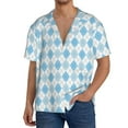 thumbnail image 1 of Balery Blue and White Squares Camisa Casual de Manga Corta con Botones para Hombre, Texturizada, Estilo Cubano, para Playa, Verano-3X-Large, 1 of 5