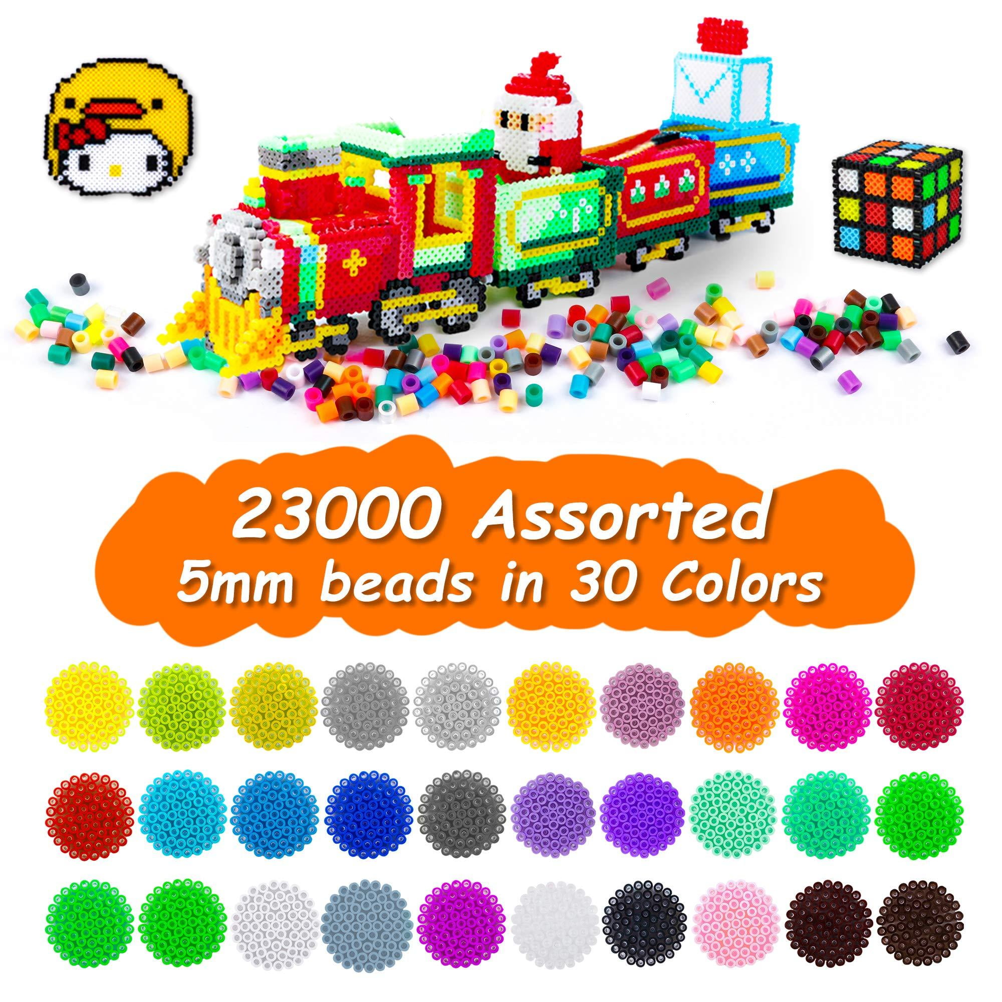 27,500 Pcs Fuse Beads Kit for Kids Crafts, 30 Colors Iron Beads Set with 3 Pegboards, 5 Ironing Paper, 10 Patterns, Gifts for Birthday Christmas