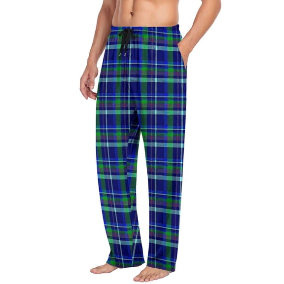 KyCheLot Men's Sleep Bottoms Plaid Vintage Wide Leg Elastic Drawstring Waist Comfy Loose Trousers with Pockets Pajama