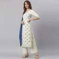 thumbnail image 4 of Janasya Indian V-Neck 3/4 Sleeve Ethnic Motifs Off- White Poly Silk Kurta With Palazzo and Dupatta For Women, 4 of 9