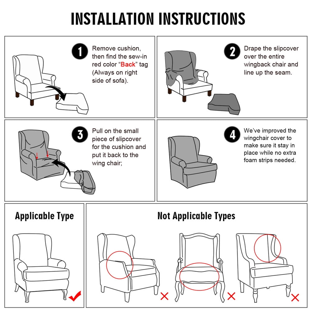 Topchances Stretch Wingback Chair Sofa Slipcover 2-Piece Velvet Plush Sofa Cover Furniture Protector Couch Soft with Elastic Bottom, Blue