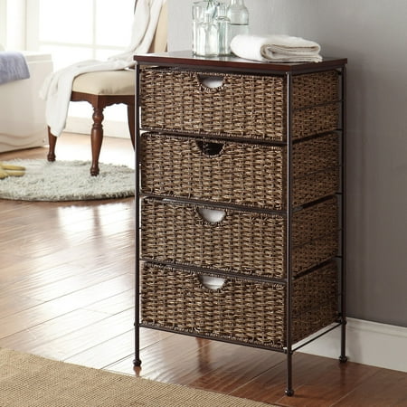 4D Concepts Farmington Wood-Top Maize Weave 4 Drawer Chest