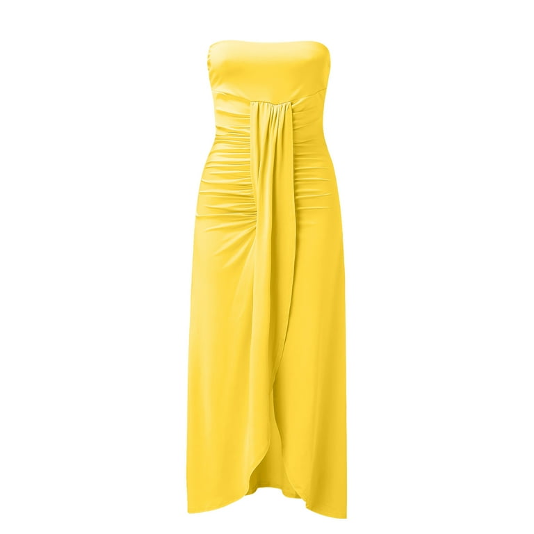 yellow bodycon strapless dress Light Yellow Slim Fit Bodycon Cut-Out Strapless Sleeveless Mini Dress –  Dazey Hill