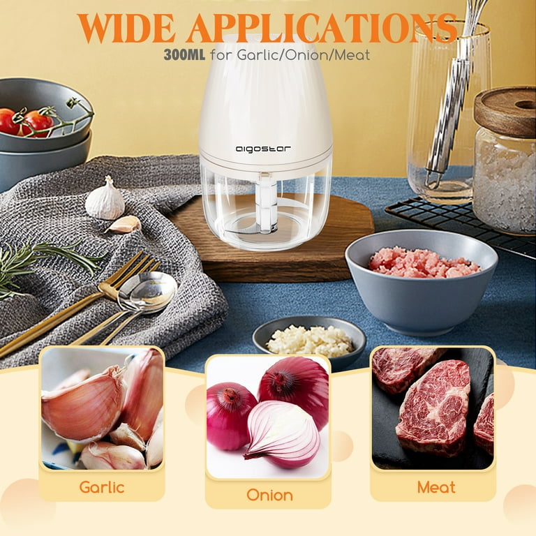 Electric 300ML Garlic Press Chopper Chili Onion Fruits Meat Mincer Blender  Mixer 