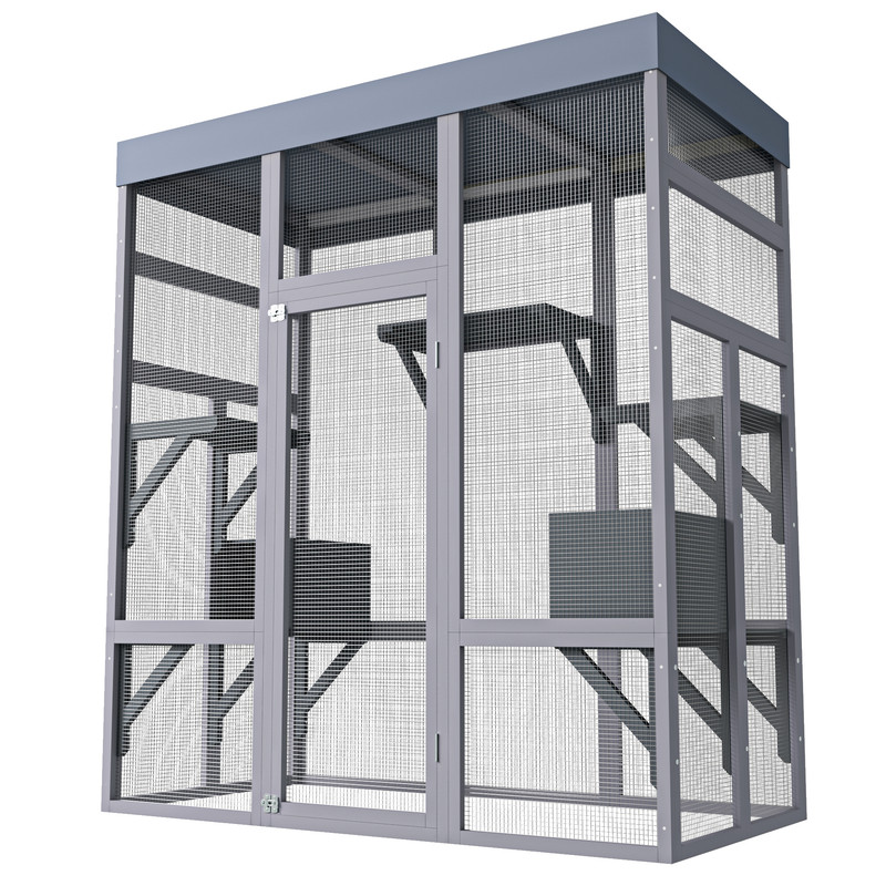 62.6" Wooden Outdoor Catio for Cats, Large Cat Enclosure with Waterproof Roof, 2 Napping House, Platforms & Rust-Proof Wire – Secure Pet Cage for Backyard or Patio