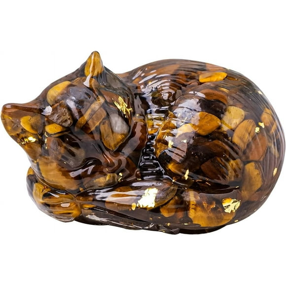 Natural Red Jasper Crystal Cat Resin Sleeping Cat Statue Decor Office Desk Decor Cat Statue Healing Crystal Home Room Decor Cat Figurine Gifts for Cat Lovers 2.75"