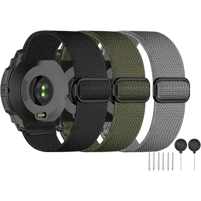 WWS-22mm Elastic Watch Bands Compatible with Garmin Instinct 3 45mm/Instinct 2 Solar, 3 Pack Soft Stretchy Nylon Sport Strap Replacement Wristband for Instinct Tactical/Tide/Esports/Solar