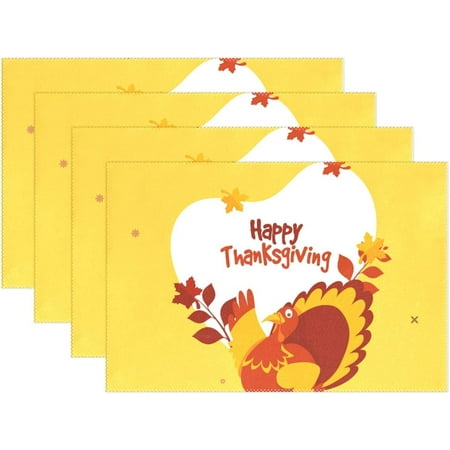 

Tangkunup Happy Thanksgiving Day Turkey Place Mats Placemats Table Mat 12 x 18 Inch for Kitchen Dining Tables Set of 4