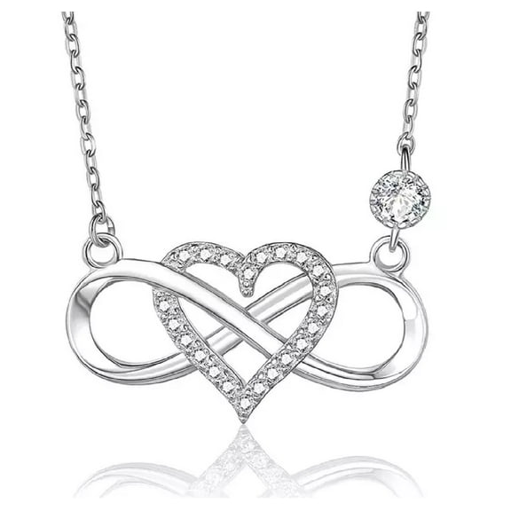 Gaspara 925S Micro Pave Moissanite Heart Infinity Pendant Cable Chain Necklace 14k Gold Finish