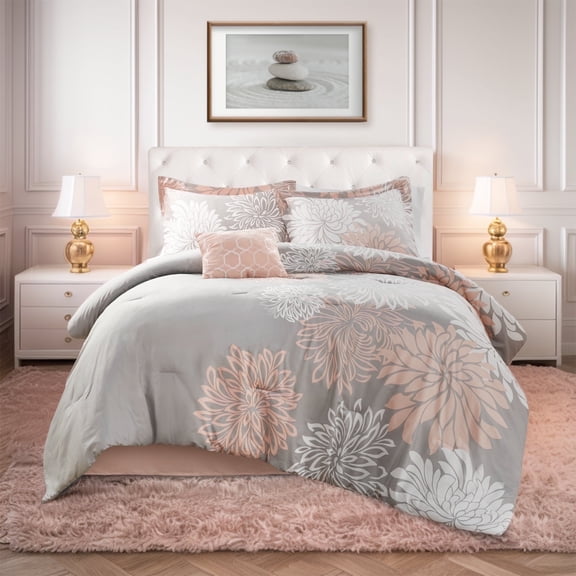 Regency Heights King Size Comforter Set, 5-Piece Floral Bedding Set for All Season, Blush Comforter Set King with Bed Skirt