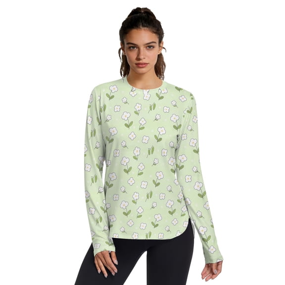 Little Flowers Women UPF 50 UV Shirts Long Sleeve with Thumb Holes Workout Sun Shirt Quick Dry Athletic Hiking Tops