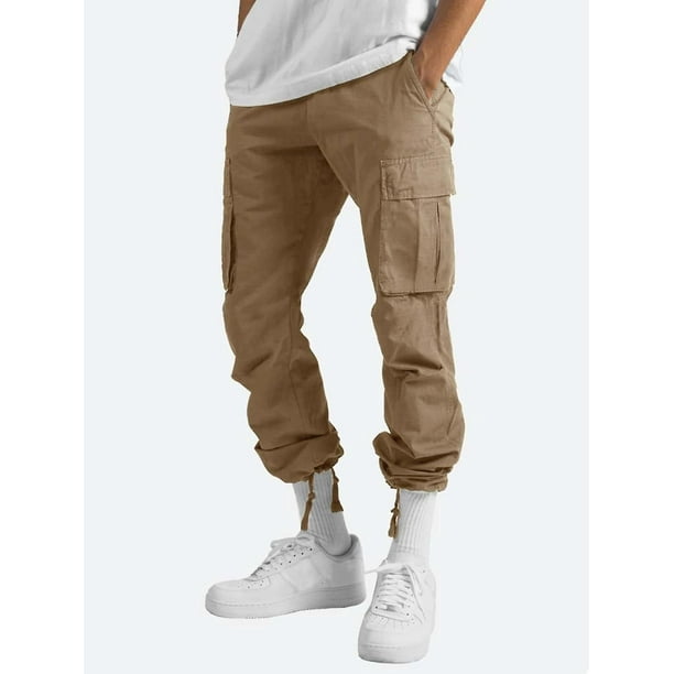 4XL Hombres Ropa de trabajo cómoda Algodón Lino Multibolsillos Casual Suelto Baggy Pantalones largos tipo cargo